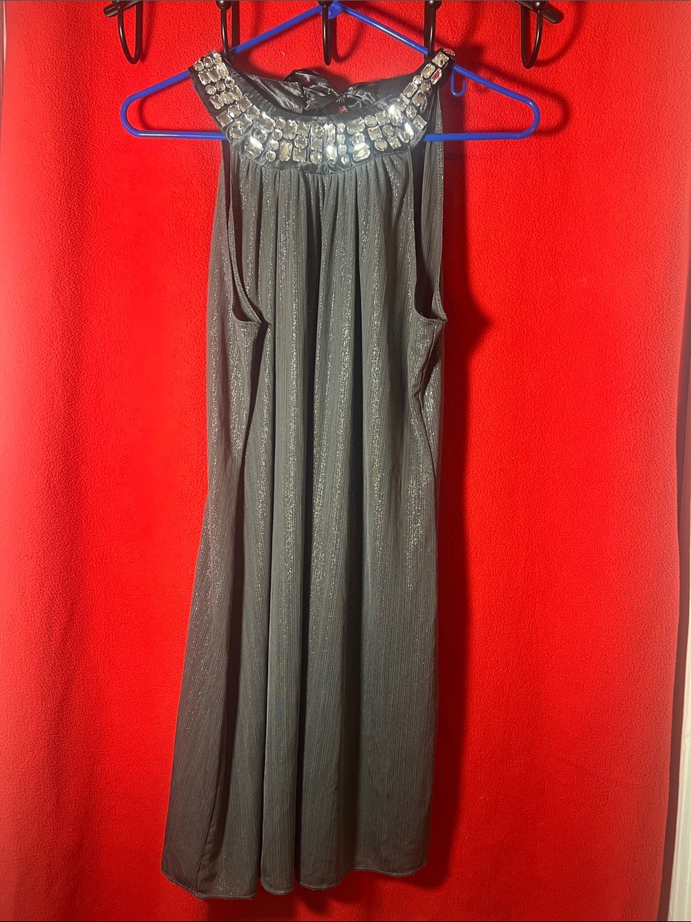 XOXO Silver Jeweled Halter Midi Dress